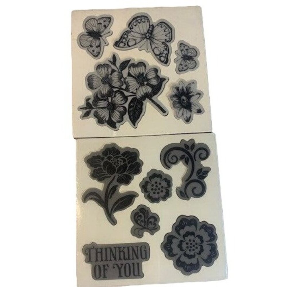 Rubber Stamp Unmounted Stamp Set Floral Butterfly Designs Crafting Fun